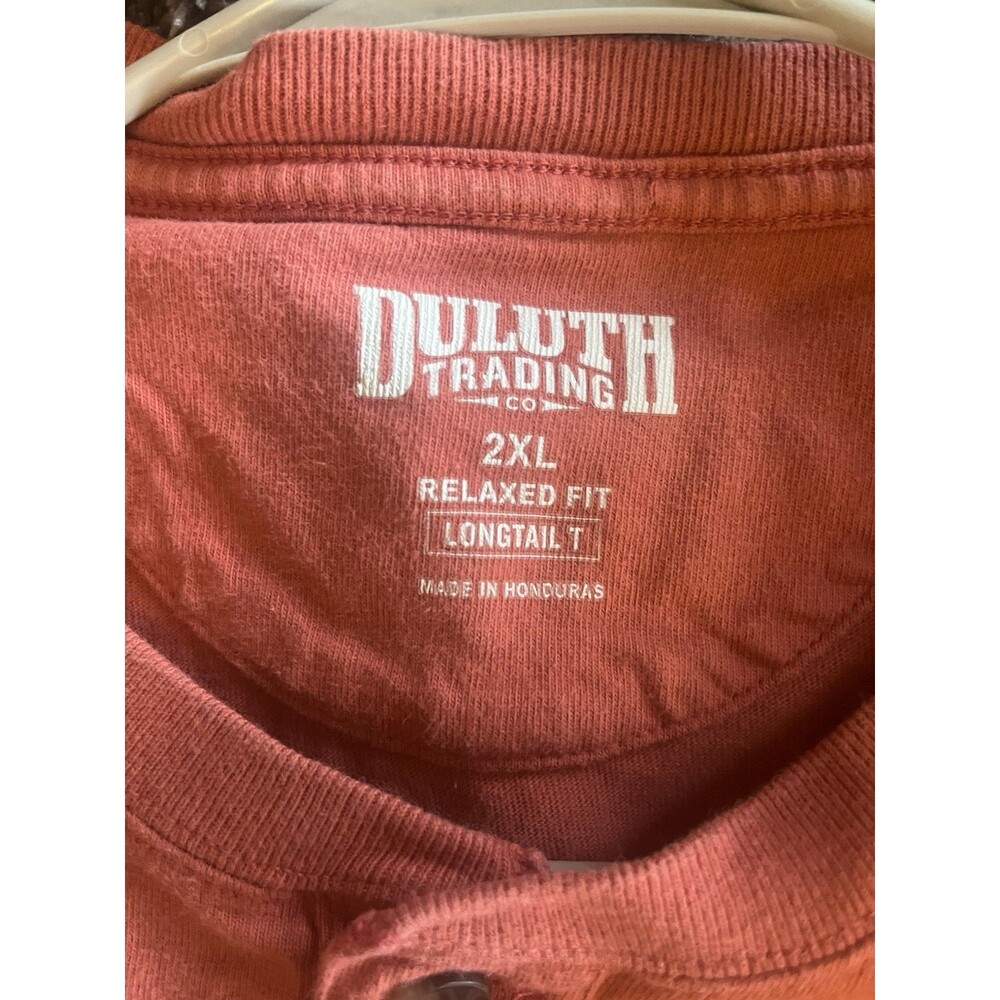 Duluth Trading 2XL Henley T Orange Button Up Color Pocket - Picture 2 of 3